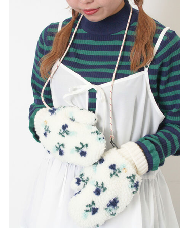 ボア花柄ミトン