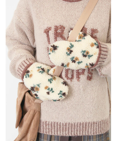 ボア花柄ミトン