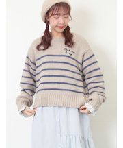 ロゴ刺繍パネルボーダーニット