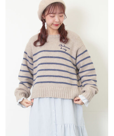 ロゴ刺繍パネルボーダーニット