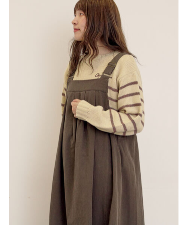 ロゴ刺繍パネルボーダーニット