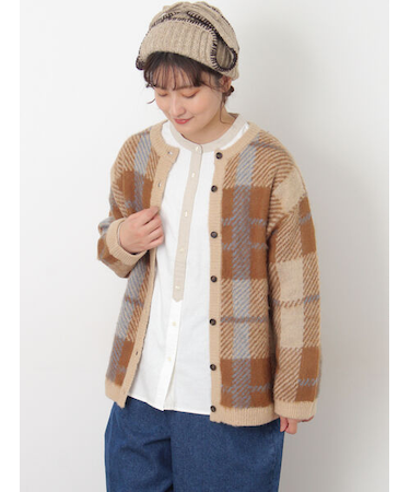 シャギーチェック柄カーディガン