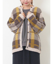 シャギーチェック柄カーディガン