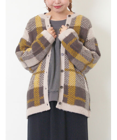 シャギーチェック柄カーディガン