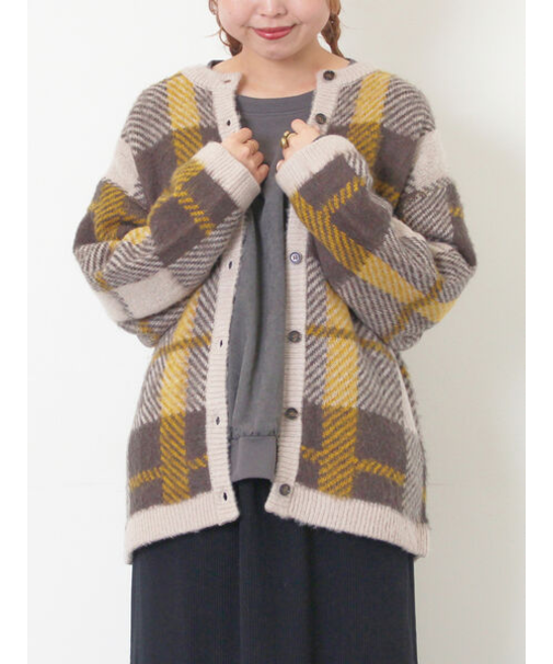 シャギーチェック柄カーディガン