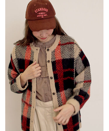 シャギーチェック柄カーディガン