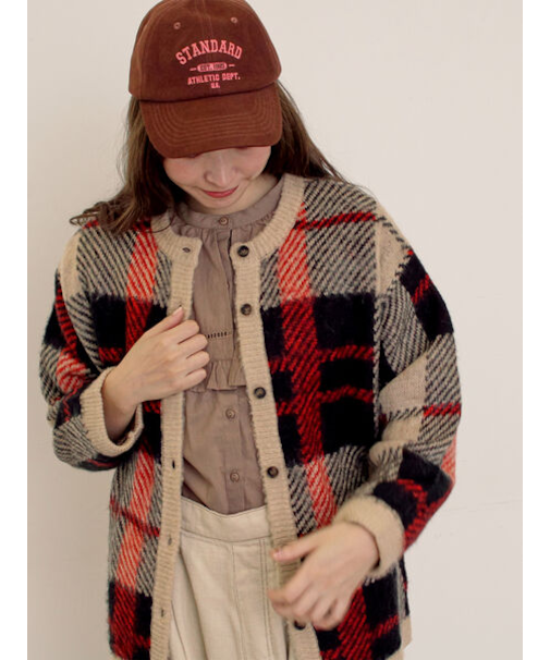 シャギーチェック柄カーディガン