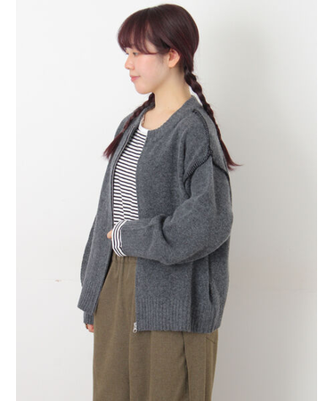 かがりステッチZIPニットカーディガン