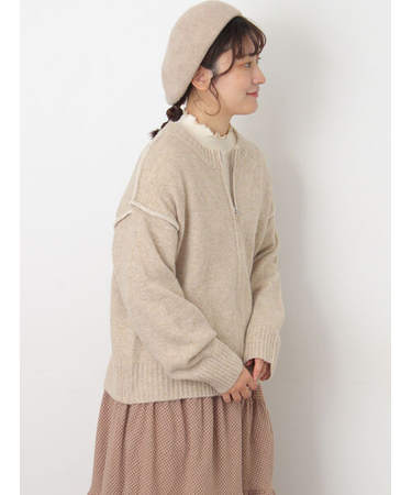 かがりステッチZIPニットカーディガン