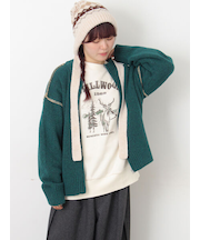 かがりステッチZIPニットカーディガン