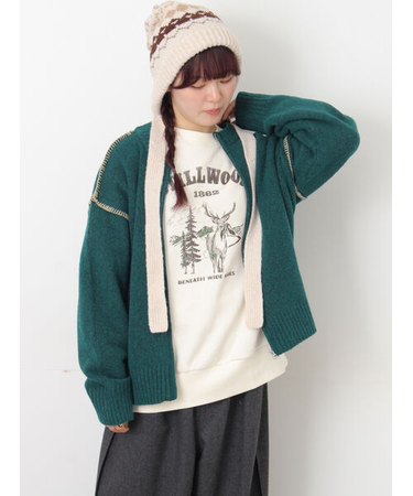 かがりステッチZIPニットカーディガン