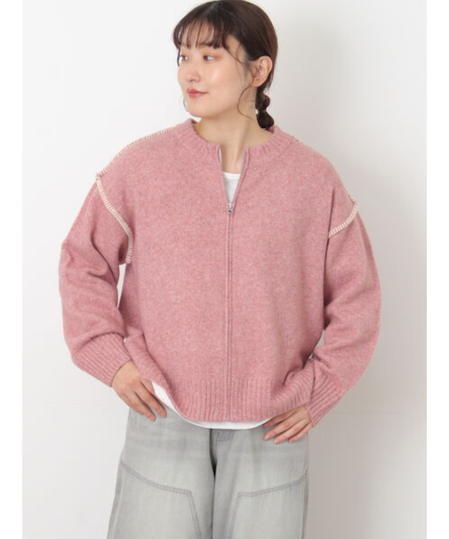 かがりステッチZIPニットカーディガン