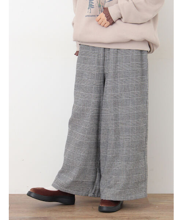 【M/Lサイズ】チェック柄ワイドパンツ