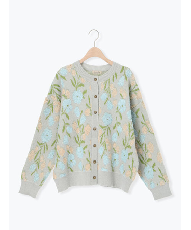 ループ花柄ジャガードニットカーディガン