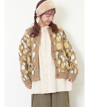 ループ花柄ジャガードニットカーディガン