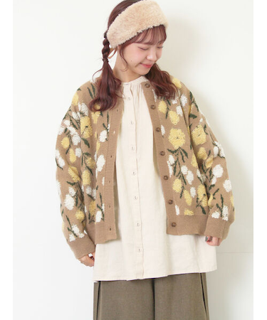 ループ花柄ジャガードニットカーディガン