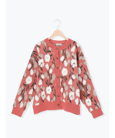 ループ花柄ジャガードニットカーディガン