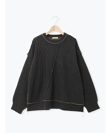 ケーブルパッチワークステッチプルオーバー