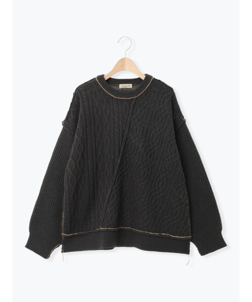 ケーブルパッチワークステッチプルオーバー