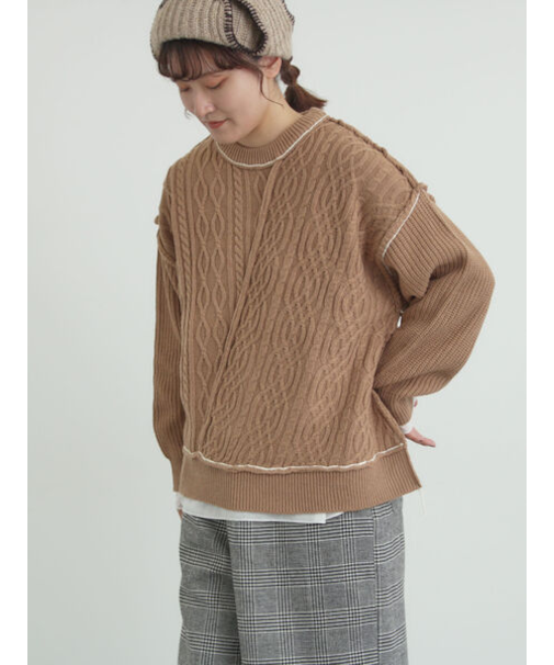 ケーブルパッチワークステッチプルオーバー