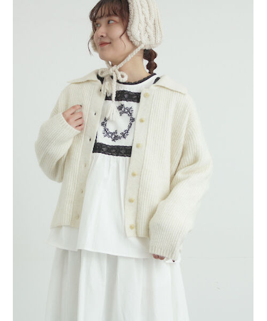 襟付ニットカーディガン