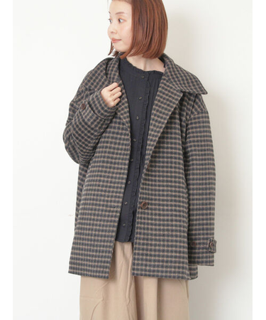 シャギーチェックコート