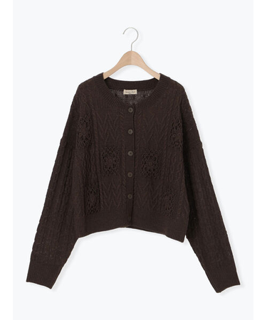 クロシェ風パッチワークニットカーディガン