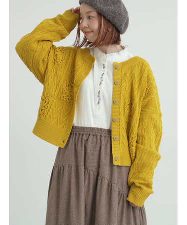 クロシェ風パッチワークニットカーディガン