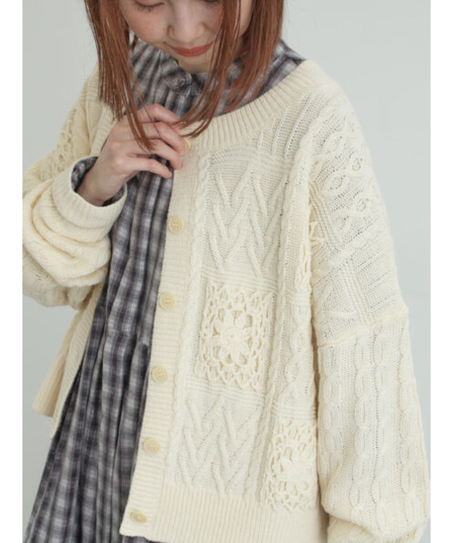 クロシェ風パッチワークニットカーディガン