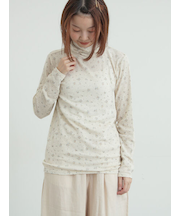 【吸湿発熱】ベア天花柄タートルネックインナー