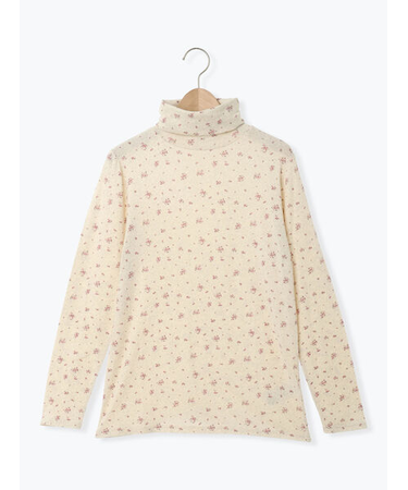 【吸湿発熱】ベア天花柄タートルネックインナー