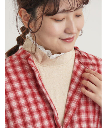 【保温加工】衿レース重ね着風タートルインナー