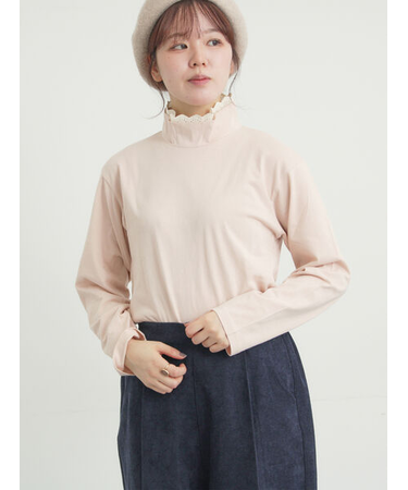 【保温加工】衿レース重ね着風タートルインナー