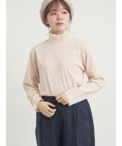 【保温加工】衿レース重ね着風タートルインナー