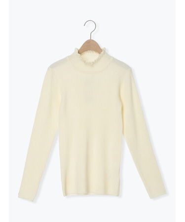 【マシンウォッシャブル】もちもちリブフリルタートルネックニット