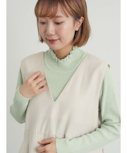 【マシンウォッシャブル】もちもちリブフリルタートルネックニット