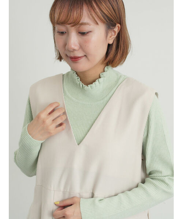 【マシンウォッシャブル】もちもちリブフリルタートルネックニット