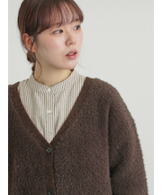 無地・花柄シャギーVネックカーディガン