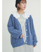 無地・花柄シャギーVネックカーディガン