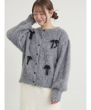 リボン付きニットカーディガン