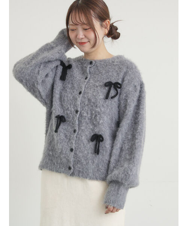 リボン付きニットカーディガン