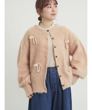 リボン付きニットカーディガン