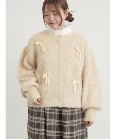 リボン付きニットカーディガン