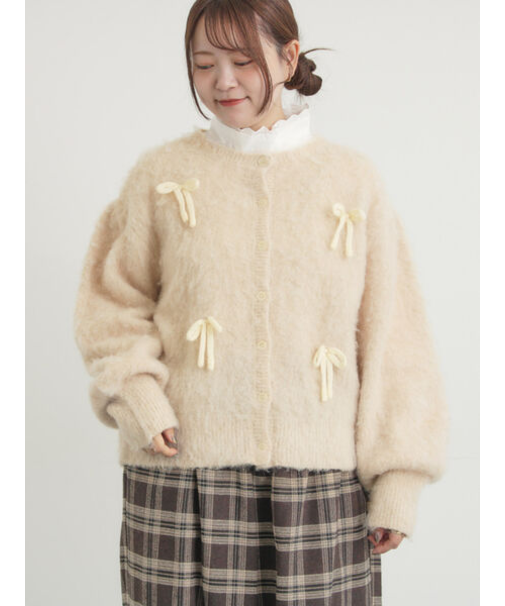 リボン付きニットカーディガン