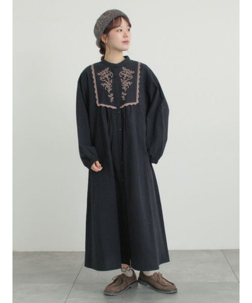 【S/Mサイズ】切替配色刺繍ワンピース