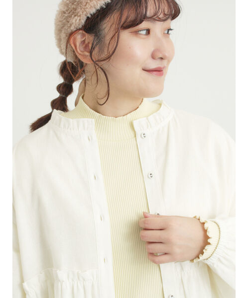 テーラーメイド フリルハイネック長袖シャツ クリームイエロー M