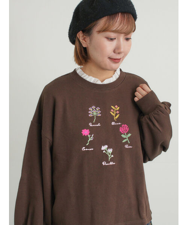 クロスステッチフラワー刺繍スウェット