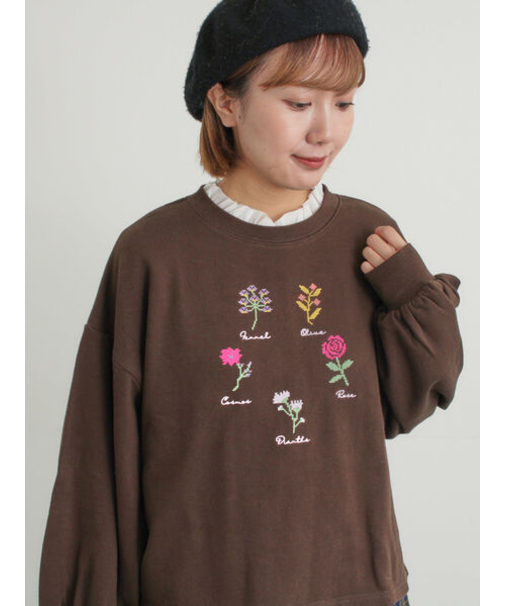 クロスステッチフラワー刺繍スウェット