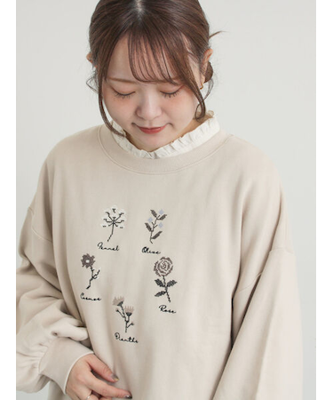 クロスステッチフラワー刺繍スウェット
