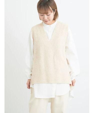 Vネックリブベスト